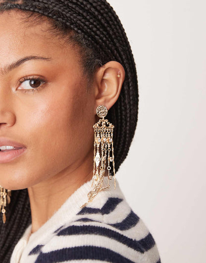 Drop Earrings With Boho Crystal Tassel Detail