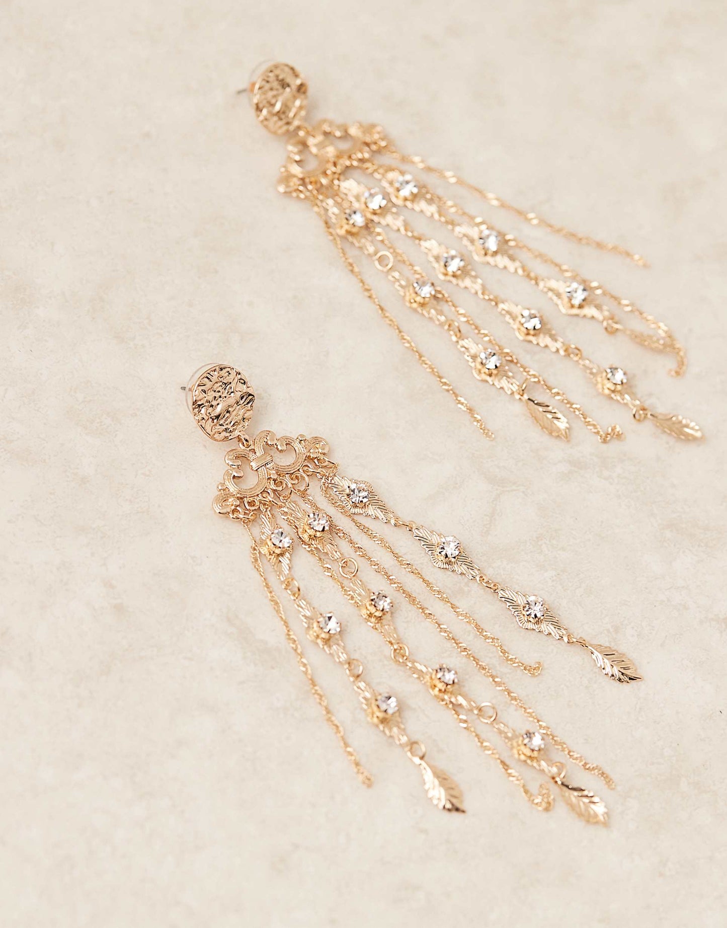 Drop Earrings With Boho Crystal Tassel Detail