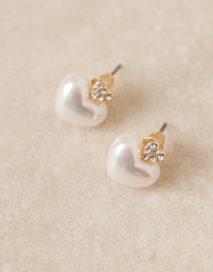 Drop Earrings With Faux Pearl And Puff Heart Detail