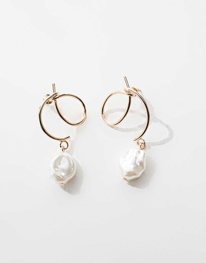 Drop Earrings With Swirl Faux Pearl Detail