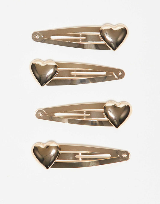 Pack Of 4 Clips With Heart Detail