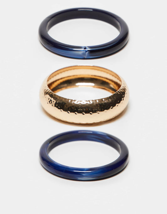 Pack Of 3 Bangles With Dark Blue Resin Detail