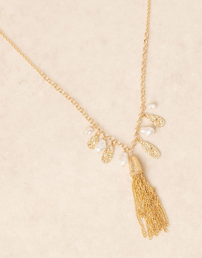 Long Pendant Necklace With Tassel And Pearl Detail