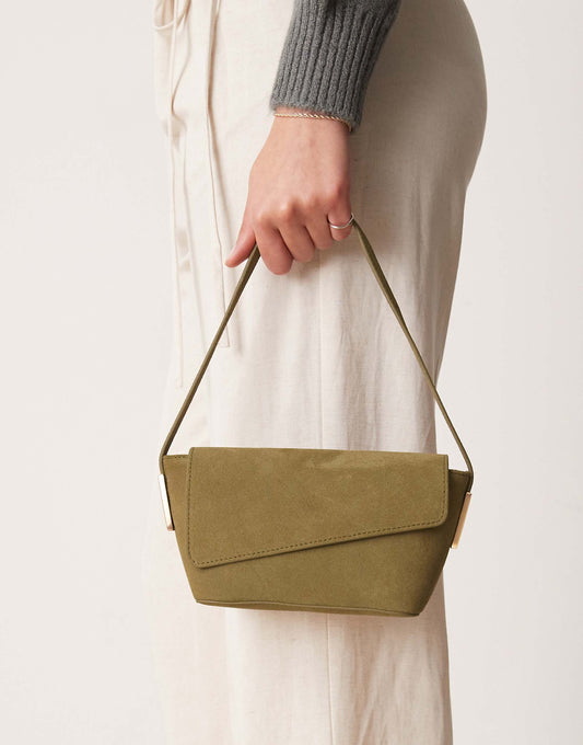 Suede Asymmetric Flap Shoulder Bag With Strap Hardware