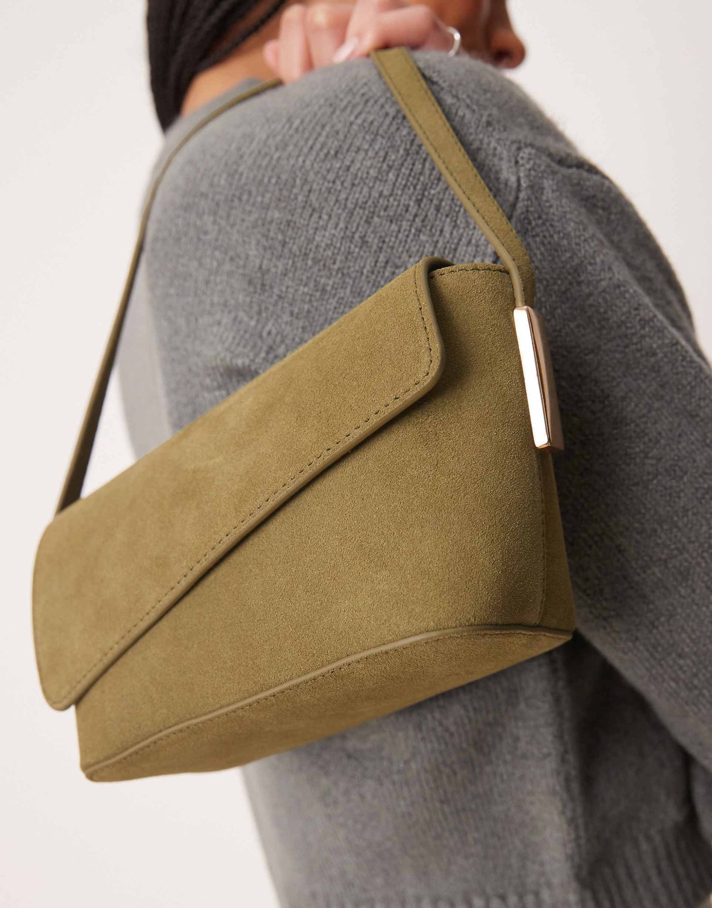 Suede Asymmetric Flap Shoulder Bag With Strap Hardware