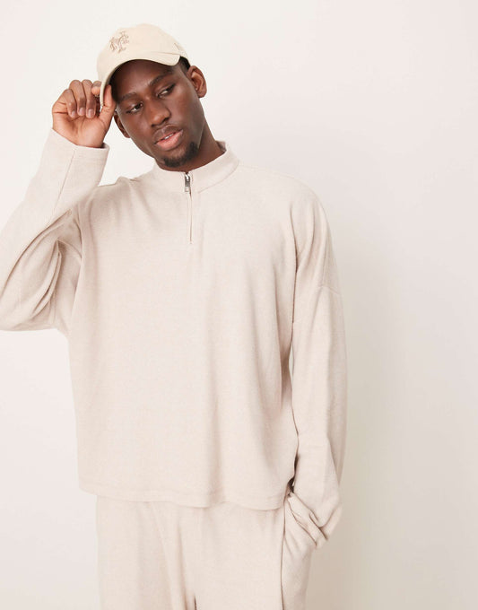 Co-Ord Super Oversized Boxy Funnel Neck Twill Sweatshirt