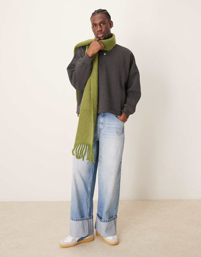 Super Oversized Boxy Sweatshirt With Henley Neck