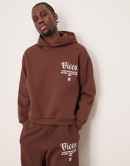 Co-Ord Super Oversized Hoodie With Chest And Hood Print