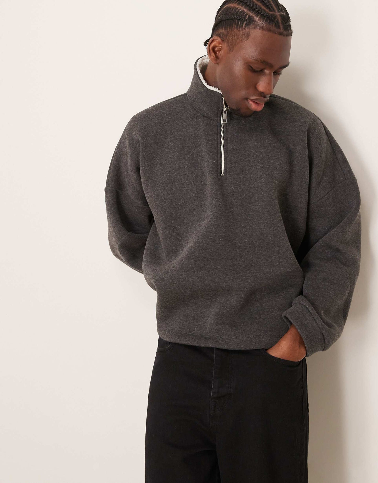 Oversized Dropped Shoulder Boxy Borg Lined Funnel Neck Sweatshirt