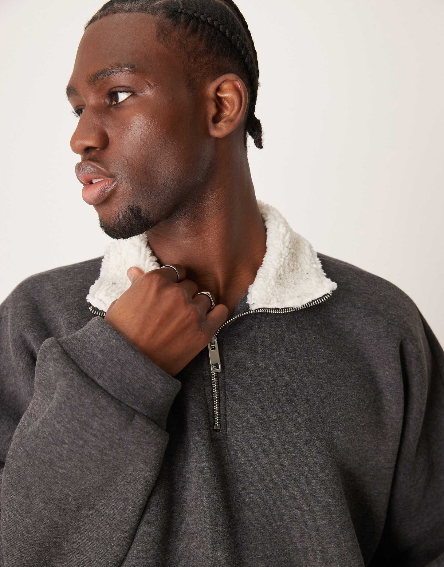 Oversized Dropped Shoulder Boxy Borg Lined Funnel Neck Sweatshirt
