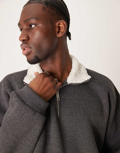 Oversized Dropped Shoulder Boxy Borg Lined Funnel Neck Sweatshirt