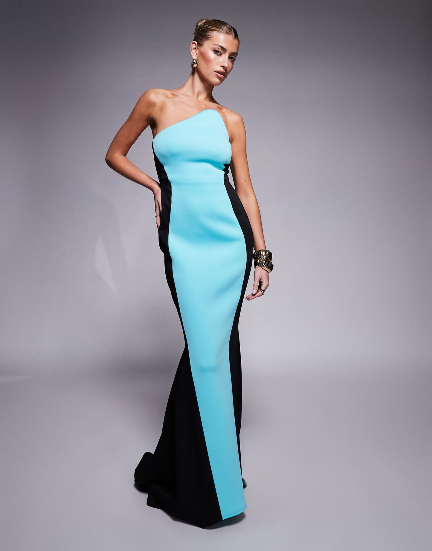 Premium Colourblock Scuba Bandeau Maxi Dress