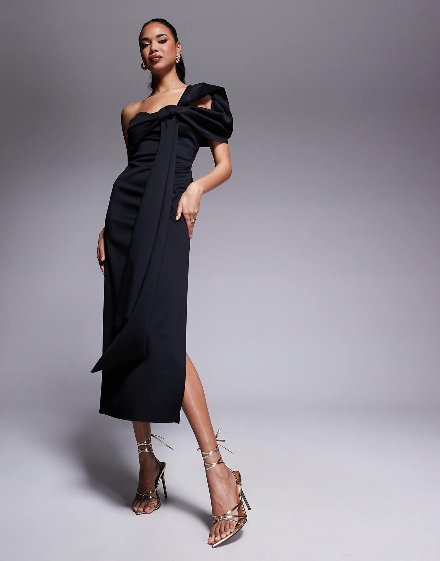 Scuba Off Shoulder Bow Detail Midi Dress