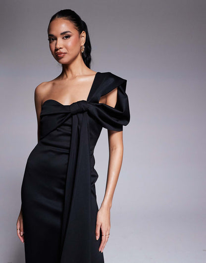 Scuba Off Shoulder Bow Detail Midi Dress