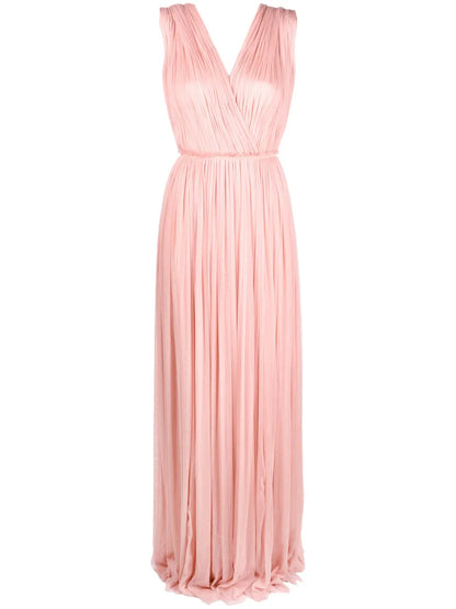 Pleated Floor-Length Silk Dress