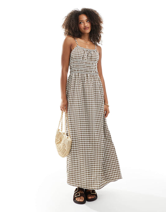 Shirred Contrast Maxi Dress