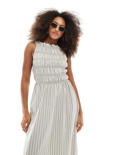 Gingham Maxi Dress With Shirred Bodice