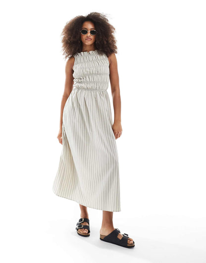 Gingham Maxi Dress With Shirred Bodice