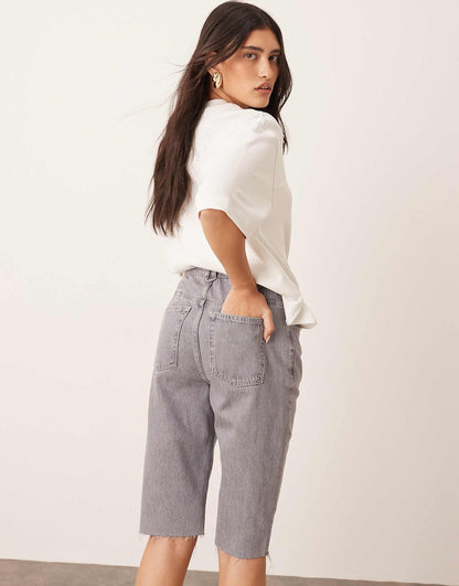 Cleo Denim Longline Short With Raw Hem