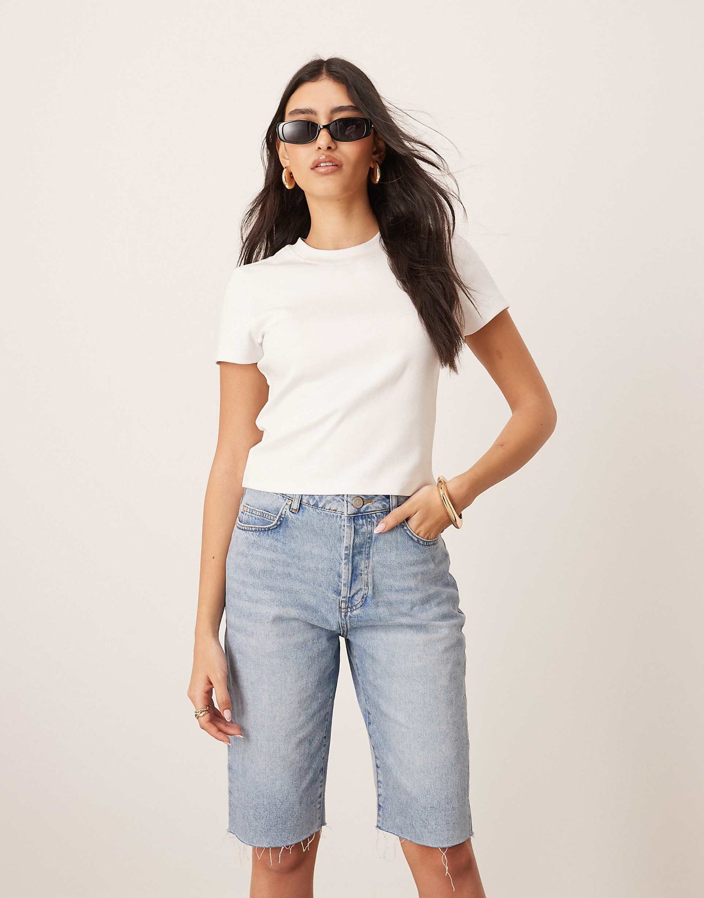 Cleo Denim Longline Short With Raw Hem