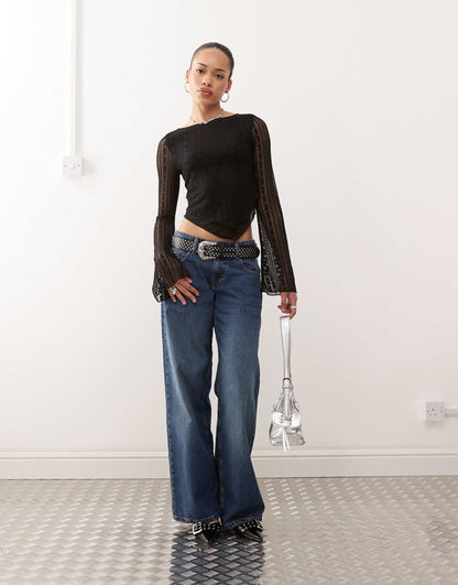 Malakai Lace Long Sleeve Asymmetric Hem Top