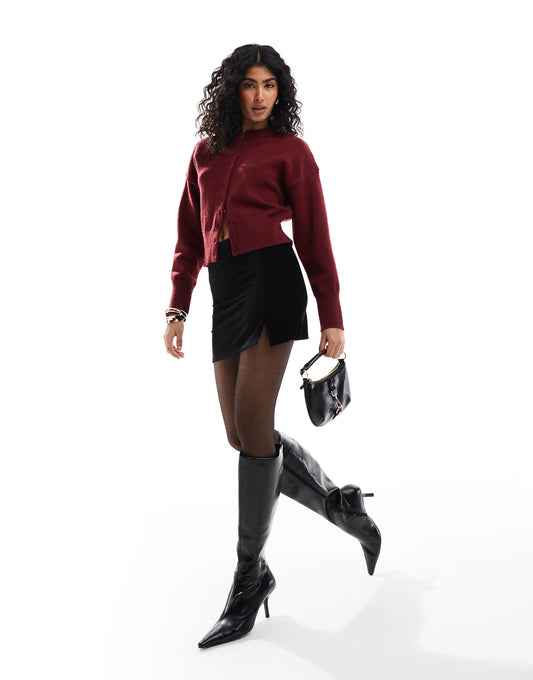 Velvet Rib Notch Mini Skirt