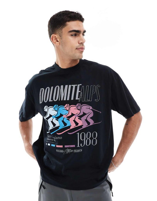Oversized T-Shirt With Ski Sports Graphic