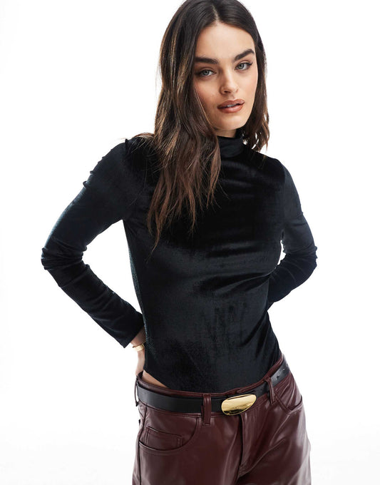 Roll Neck Velvet Bodysuit