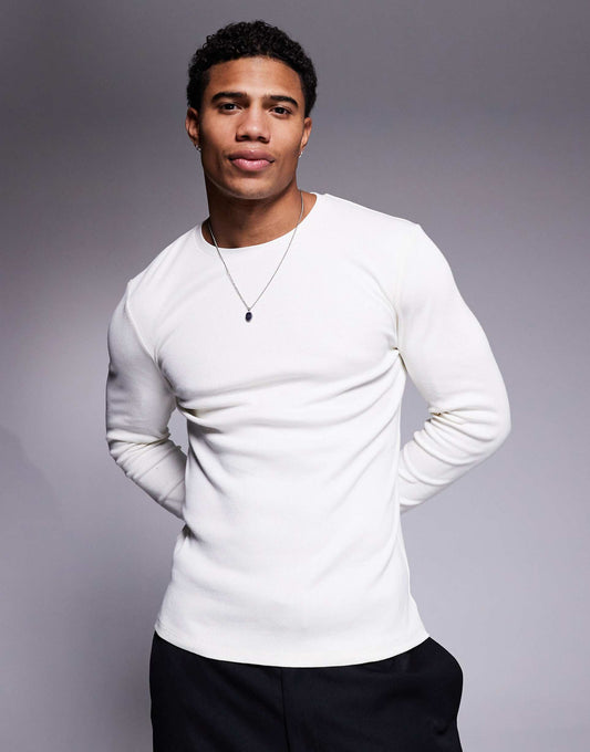 Heavyweight Muscle Fit Long Sleeve Rib T-Shirt