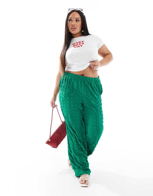 Curve Textured Wide Leg Trousers