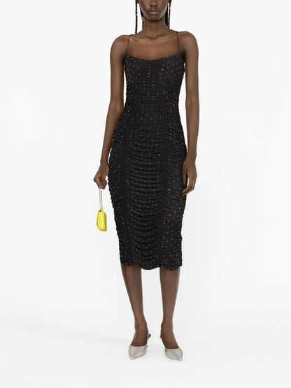 Crystal-Embellishment Ruched Dress