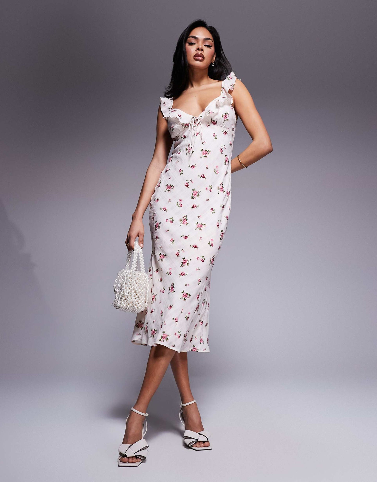 Frill V-Neck Midi Dress