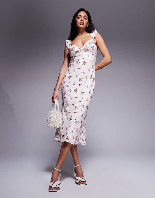Frill V-Neck Midi Dress