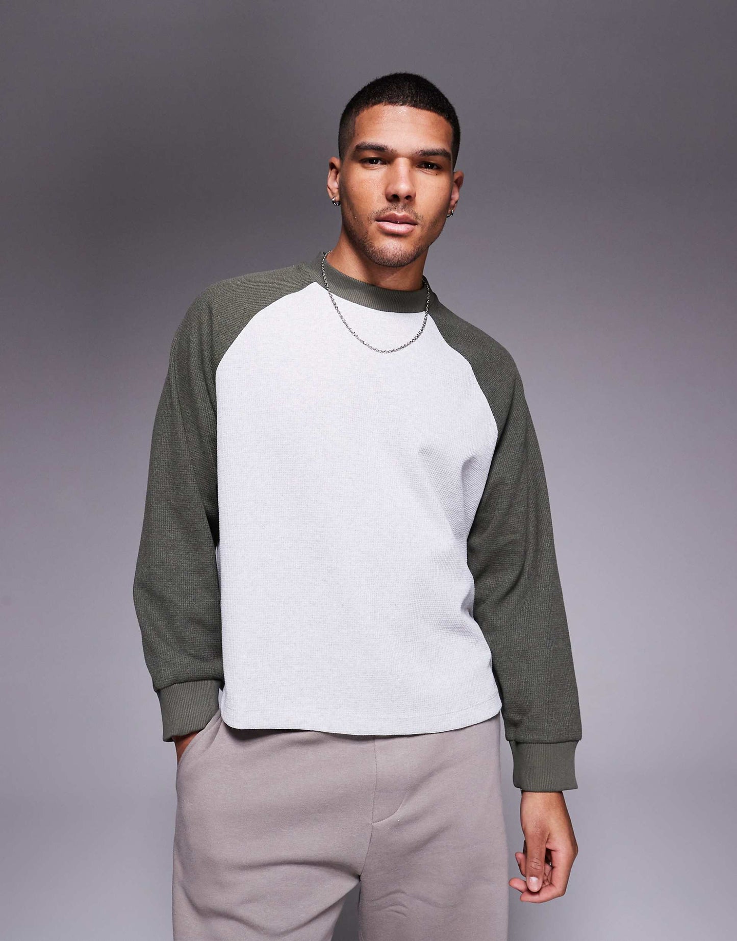 Oversized Boxy Waffle Long Sleeve Raglan T-Shirt