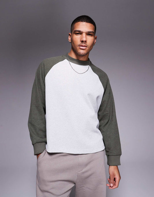 Oversized Boxy Waffle Long Sleeve Raglan T-Shirt