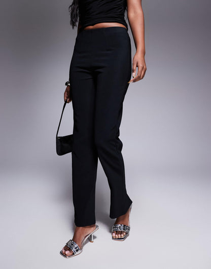 Ribbed Dart Waist Slim Fit Trousers With Slit