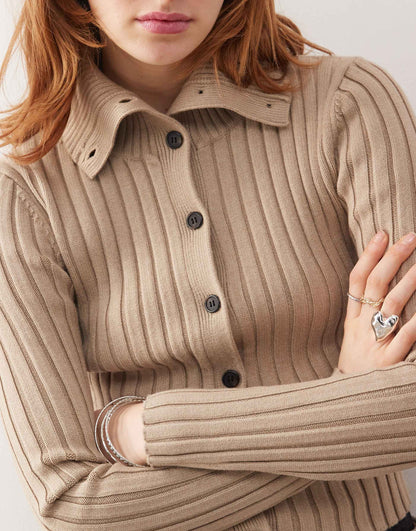 Jackie Chunky Rib Cardigan With High Neck