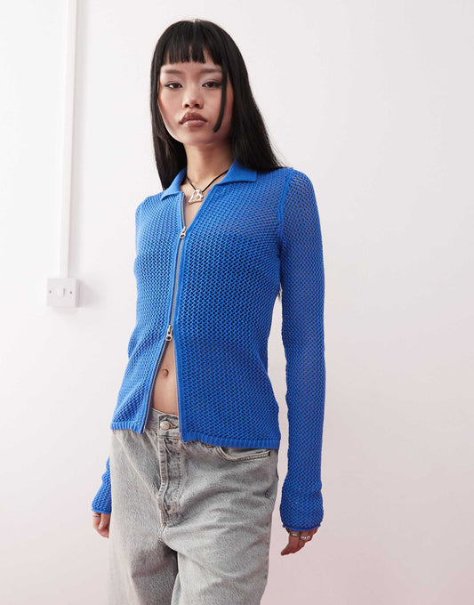 Lene Open Knit Zip Through Cardigan