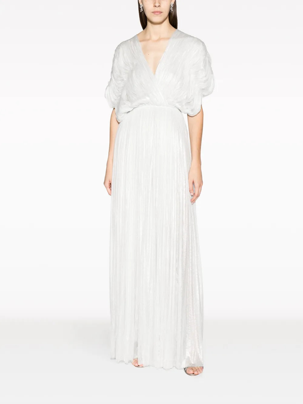 Gathered V-Neck Silk Maxi Dress