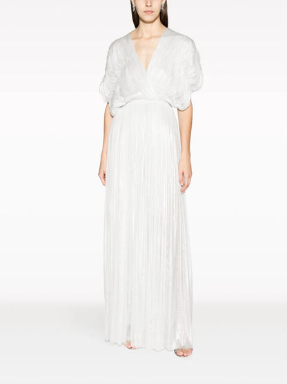 Gathered V-Neck Silk Maxi Dress