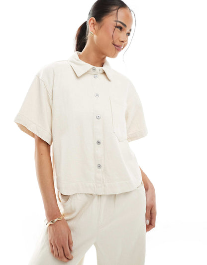 Textured Twill Short Sleeve Boxy Shirt Co-Ord