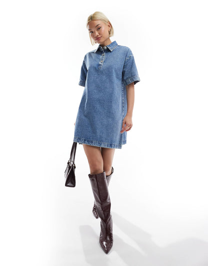 Short Sleeve Button Placket Mini Dress