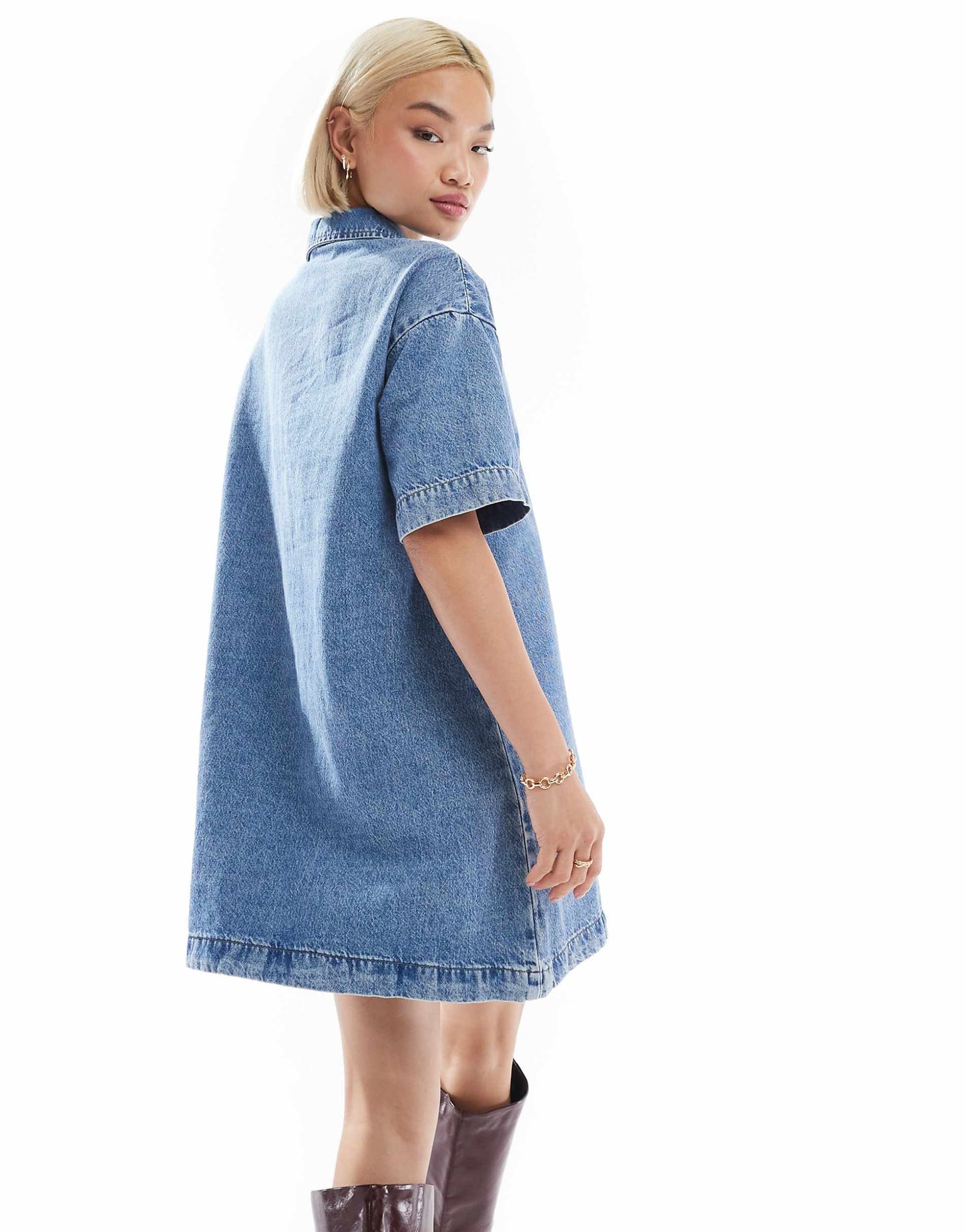 Short Sleeve Button Placket Mini Dress