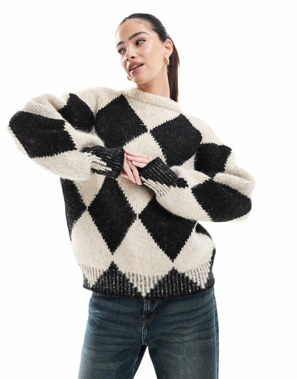 Wool Blend Knitted Jumper With Argyle Pattern