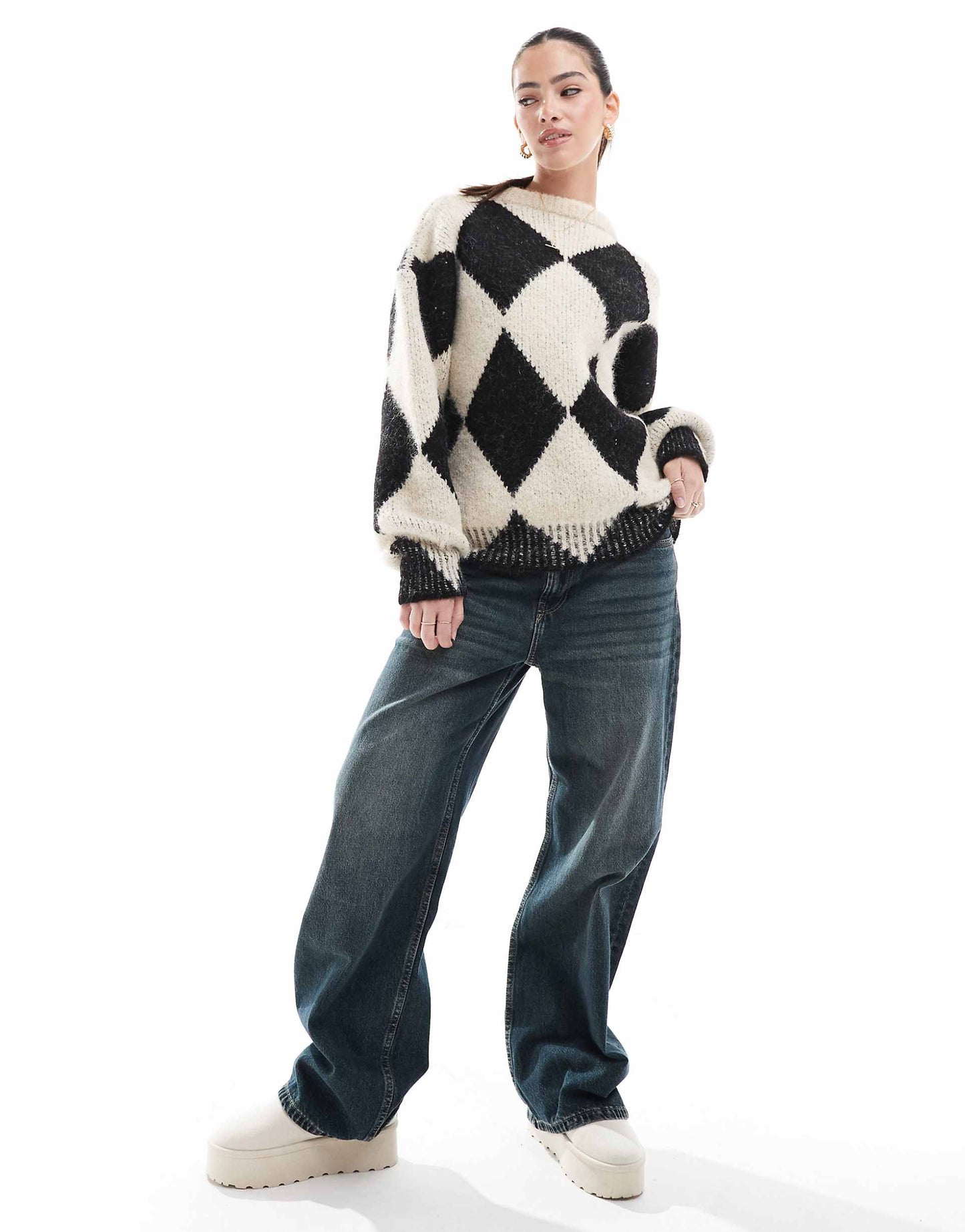 Wool Blend Knitted Jumper With Argyle Pattern