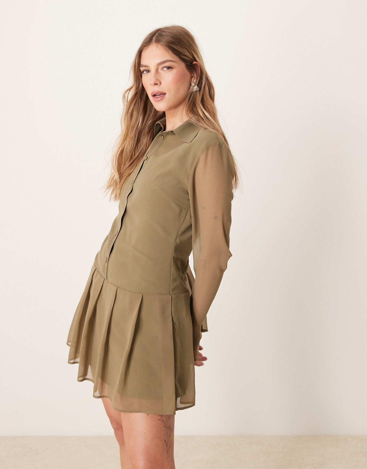 Pleated Shirt Mini Dress