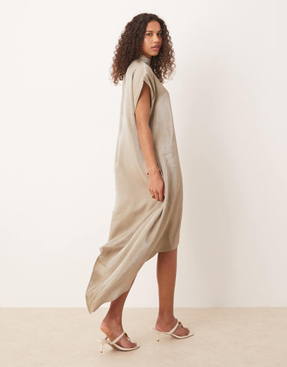 Asymmetric Cape Slash Neck Midi Dress