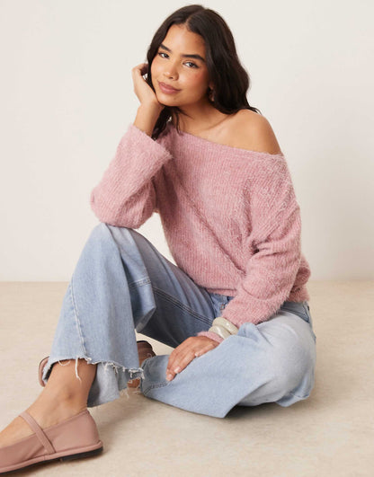 Fluffy Chenille Off Shoulder Top