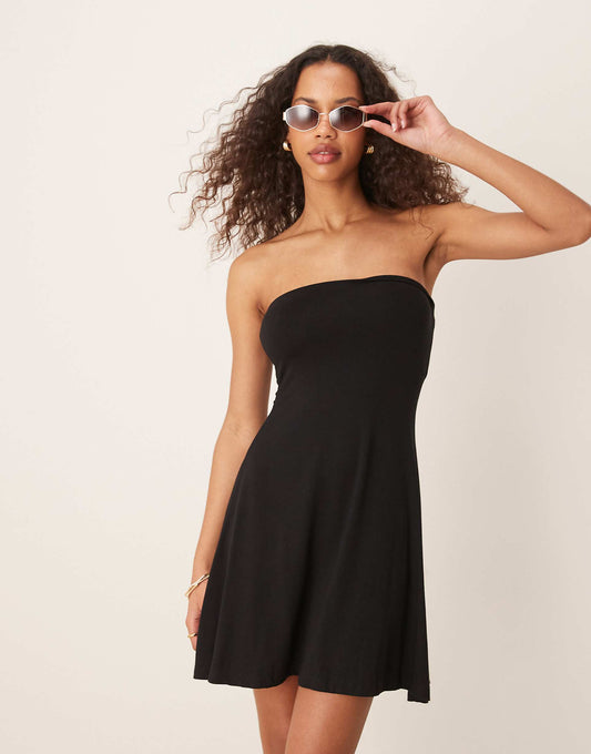 Mini Bandeau Dress With Flare Hem