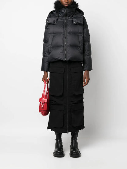 Detachable-Hood Zipped Puffer Jacket